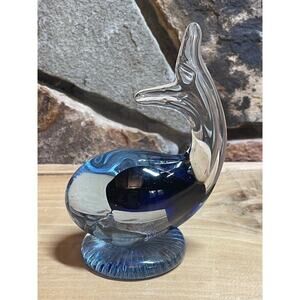 Whale Glass Art Paper Weight. Clear with blue on the inside.
